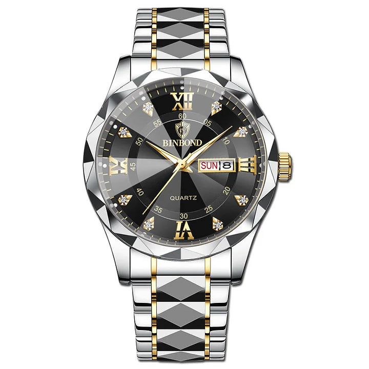 BINBOND™ Men's Luminous Waterproof Quartz Watch with Steel Bracelet & Date