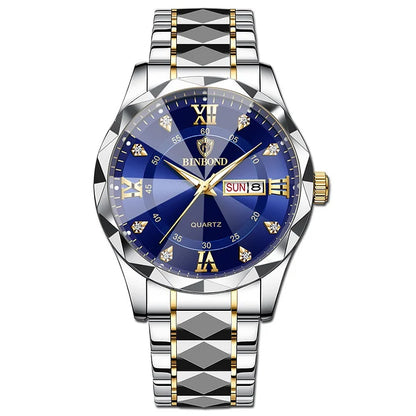 BINBOND™ Men's Luminous Waterproof Quartz Watch with Steel Bracelet & Date