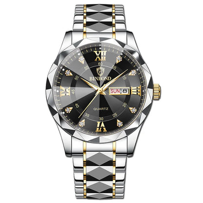 BINBOND™ Men's Luminous Waterproof Quartz Watch with Steel Bracelet & Date