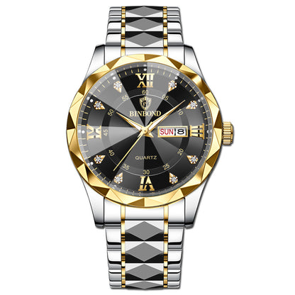 BINBOND™ Men's Luminous Waterproof Quartz Watch with Steel Bracelet & Date