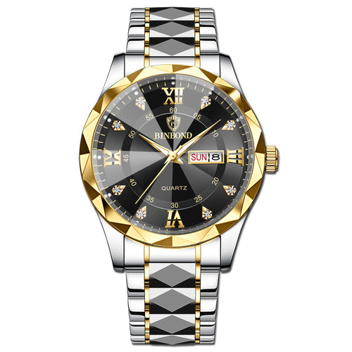 BINBOND™ Men's Luminous Waterproof Quartz Watch with Steel Bracelet & Date