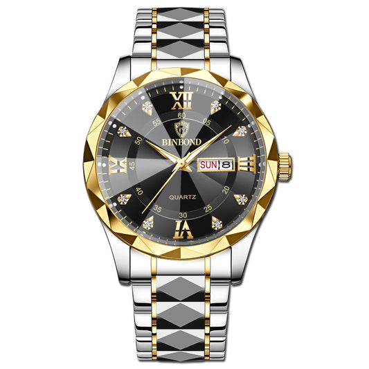 BINBOND™ Men's Luminous Waterproof Quartz Watch with Steel Bracelet & Date