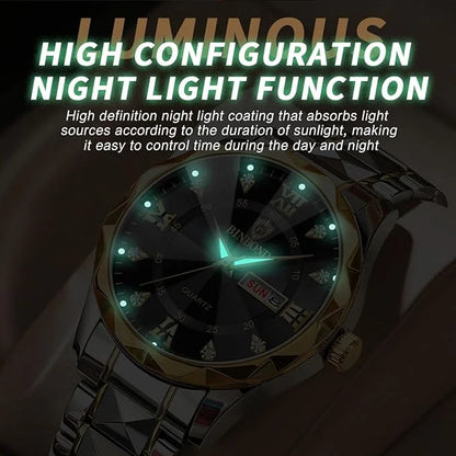 BINBOND™ Men's Luminous Waterproof Quartz Watch with Steel Bracelet & Date