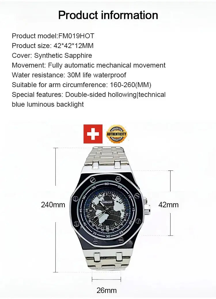 GOOBASEN™ Men's Light Luxury Wandering Earth Hollow Automatic Mechanical Watch